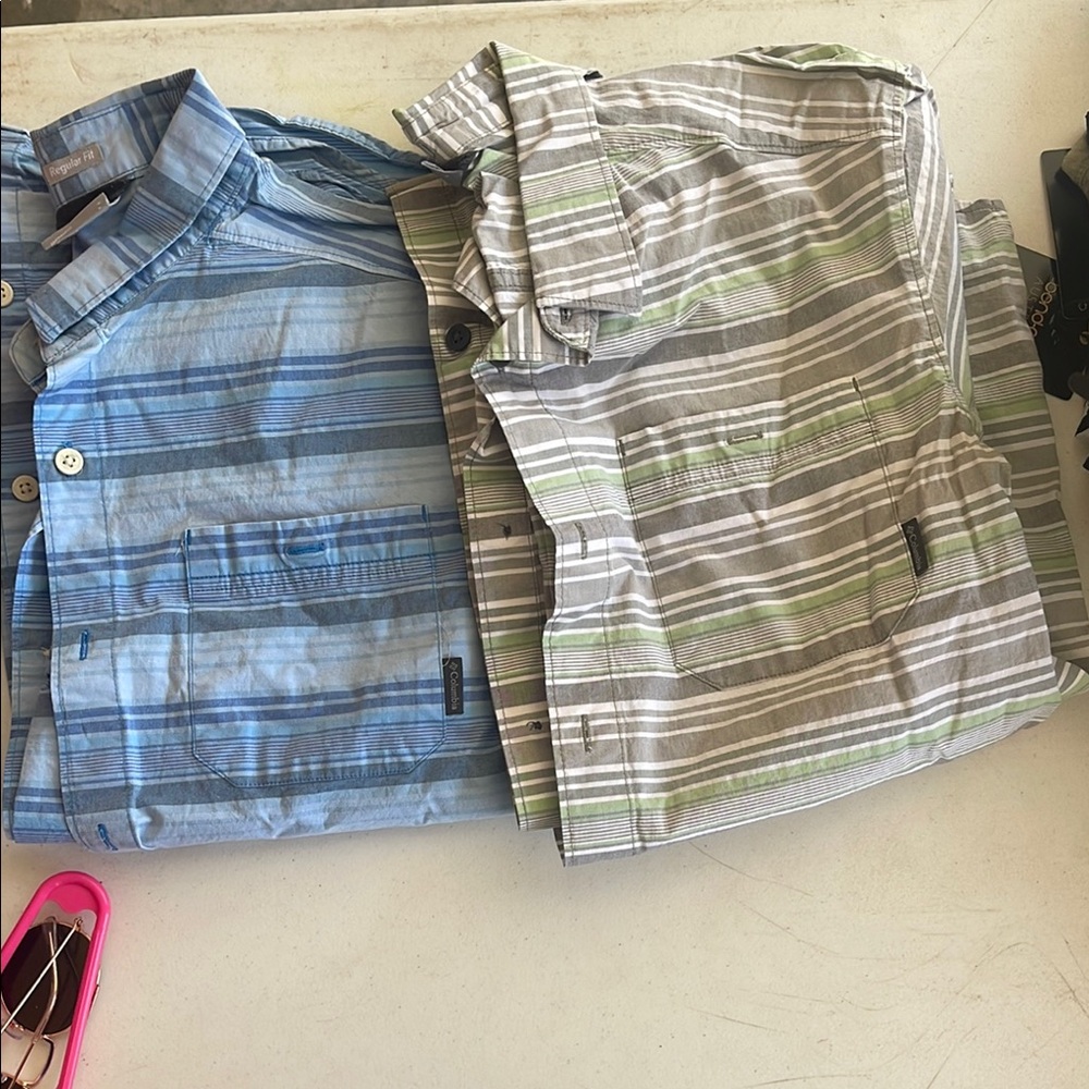 Columbia Men's Casual Button Down Shirts - Blue and Gray Stripes